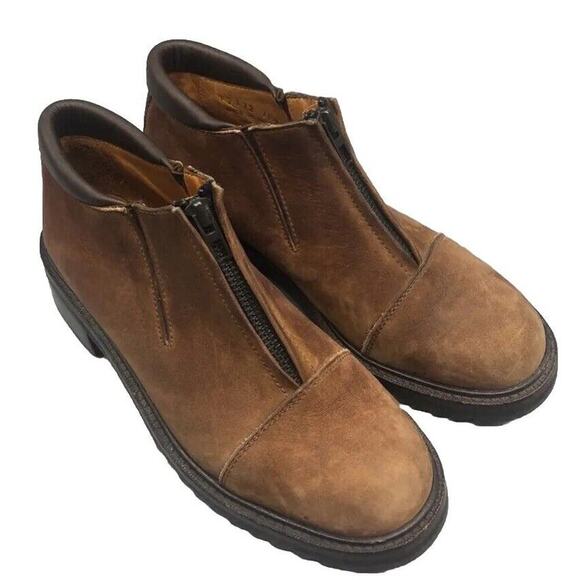 Cole Haan Boots Womens 7.5 B Ankle Booties Brown Leather Zipper Cap Toe Brazil - Picture 1 of 8